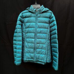 Packable down jacket in dark teal, size Medium